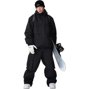 YEEFINE Women's Snow Snowboard Suits Baggy Men's Ski Jacket and Pants Set Insulated Snowsuits Waterproof Winter (X-Large, Black)