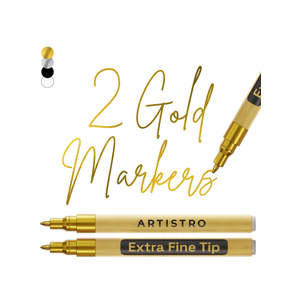 ARTISTRO 2 Acrylic Paint Pens for Rock Painting Ceramic Wood Glass Tire Plastic, Fabric Marker Paint Markers Ideal for Labeling DIY Crafts Art Projects, 0.7mm Extra Fine Tip, Gold