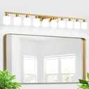 Gold Bathroom Vanity Light,10-Light Brushed Gold Bathroom Light Fixtures with Square Frosted Glass,64.5in Wall Lamp Sconces for Mirror Bedroom,Living Room Hallway,E26
