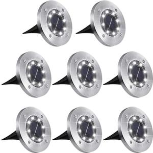 Aogist Outdoor Solar Ground Lights, 8 LED Waterproof Garden Disk Lights In-Ground Landscape Lighting for Lawn Patio Pathway Yard Deck Walkway (White, 8 Pack)