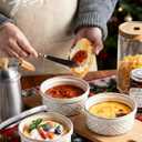 12 oz Souffle Ramekins Oven Safe with Lids, Small Creme Brulee Dishes, Ceramic Custard Cups Baking Bowls for Dessert, Dipping Sauce, Pudding, Set of 4, Beige