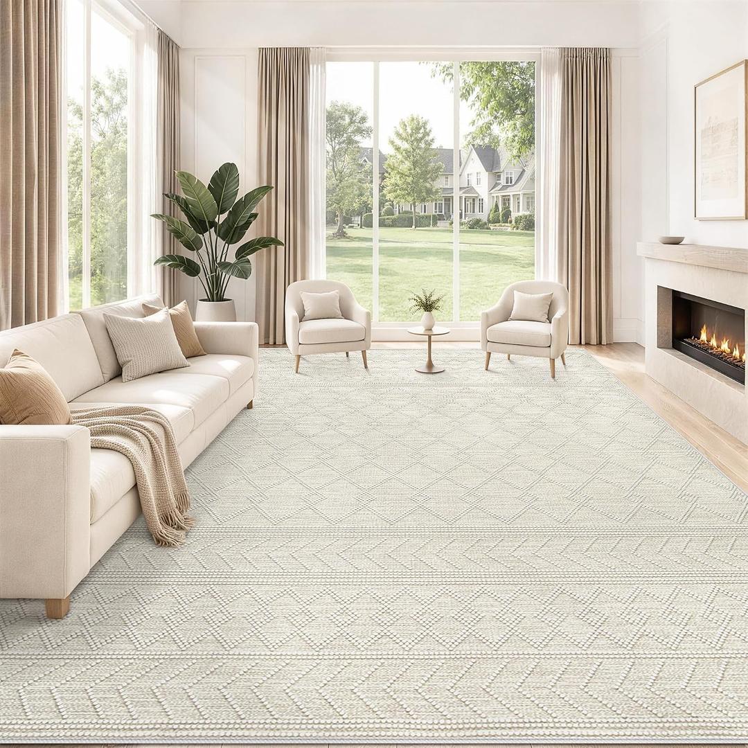 9x12 Area Rug For Living Room, Washable Gray Rugs Non Slip Low Pile