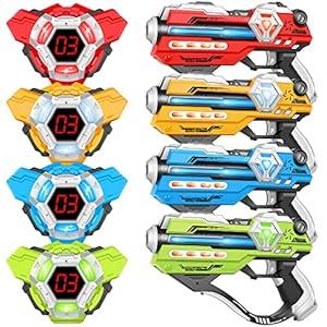 Laser Tag Guns Set of 4 Laser Tag Guns with Digital LED Score Display Vests, Gifts for Teens and Adults Boys & Girls, Adults and Family Fun, Gift for Kids Ages 8 9 10 11 12+Year Old Boy