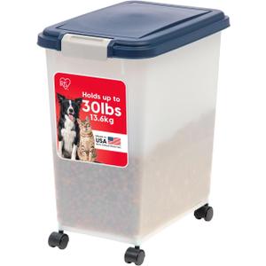 IRIS USA Airtight Dog Food Storage Container, Up to 30 lbs, Attachable Wheels, for Dog Cat Bird and other Pet Food Storage Bin, Keep Fresh, Easy Mobility, BPA Free, Navy/Pearl