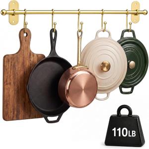 Wesiti Kitchen Rail with 5 Hooks, 21.75" Gold Wall Mounted Utensil