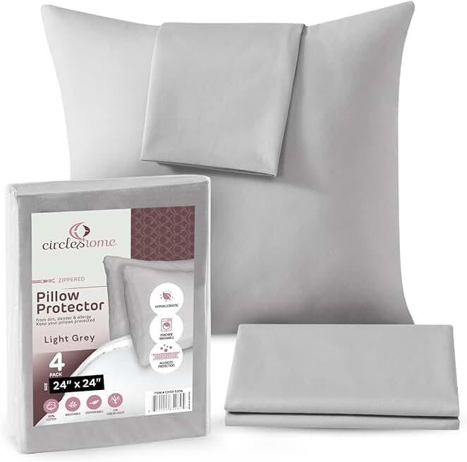 CIRCLESHOME Throw Pillow Protectors - 100% Cotton Breathable Pillowcases - 24 X 24 Square Pillowcases - Protects Pillows from Dirt, Dust and Debris (Square Pillow - 2 Pack- 24x24)