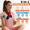 Neck Heating Pad for Pain - Heated Neck Wrap with Electric Massager, Cordless Heating Pad for Neck with 660nm & 850nm Red Light, Heated Neck Brace, 3000mAh, 3 Levels Heat & Massage