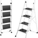 HBTower Step Ladder 4 Step Folding Ladder, Lightweight Portable Stepladder with Anti-Slip Pedal, Ladders with Convenient Handrails,330 lbs Capacity Step Stool for Kitchen, Home,White