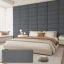 Upholstered Headboard for Full Twin Size Bed, Wall Mounted & Peel and Stick Headboard, Soundproof DIY Wall Panels, Fabric Tufted Head board in Modern Design for Bedroom (6 Panels, Each 23.62"x9.84" (Dark Gray-fabric)