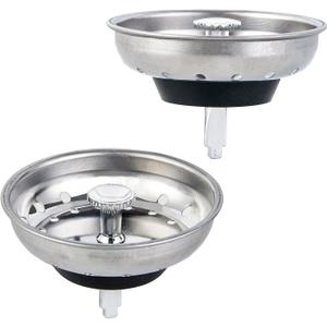 2 PCS Kitchen Sink Strainer and Stopper Combo Basket Replacement for Standard 3-1/2 inch Drain,Stainless Steel Basket with Rubber Stopper Bottom