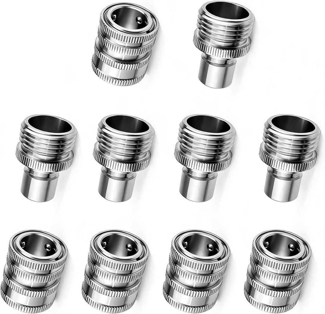 Stainless Steel Garden Hose Quick Connect Fittings Set, 3/4 Inch GHT Quick Connect Hose Fittings, Water Hose Quick Connect Fittings, Quick Release Connectors for Hoses and Sprayers (5PCS)