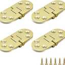 SHRJ 4 Pcs Brass Butler Tray Hinge Round Edge, 180 Degree Folding Flip Top Ellipse Table Clamshell Hinge for Folding Furniture Sewing Machine with Screws