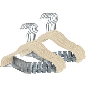 Finnhomy Non-Slip Clothes Hangers for Baby and Kids 20-Pack Velvet Hangers with Movable Clips, Heavy-Duty and Space-Saving for Pants,Skirts, Coat, Beige