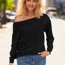 AM CLOTHES Sweatshirt for Women Off The Shoulder Tops Long Sleeve Sweatshirts Oversized Sweaters Shirts X-Large Solid Black (Black, XL)