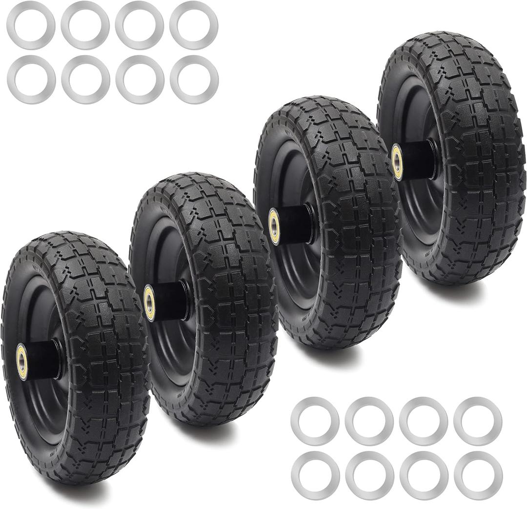 AR-PRO (4-Pack) Replacement Wheels 10 inch Flat Free Tire - Solid Flat-Free Tire and Wheel - 3" Wide Tires with 5/8 Axle Borehole and 2.1" Hub - Compatible with Garden, Yard and Farm Cart