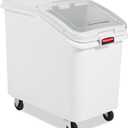 Rubbermaid Commercial Products ProSave Shelf-Storage Ingredient Bin With Scoop, 600-Cup capacity, Plastic, White, Sliding Lid, Container with Wheels for Kitchen/Restaurant Food Organization