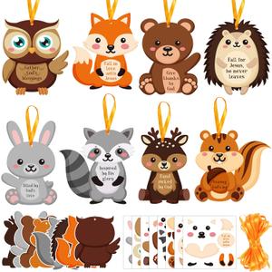 Blosssound 32 Sets Thanksgiving Religious Craft Kits for Kids Fall Animals Crafts Sticker DIY Owl Squirrel Ornament Make Your Own Bible Craft Projects for Autumn Sunday School Classroom Party(Animals)