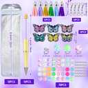 Qeeenar 130 Pcs Beadable Pens Kit Butterfly Bead Plastic Ballpoint Pen with Assorted Spacer Silicone Bead Tassel Lobster Clasp and Packaging Bag for Keychain Making Office Friends Gift Black Ink
