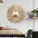 Lmbabter Boho Raffia Wall Decor Woven Straw Grass Round Wall Art with Animal Wall Hanging Flat Basket for Home Decor (Giraffe)