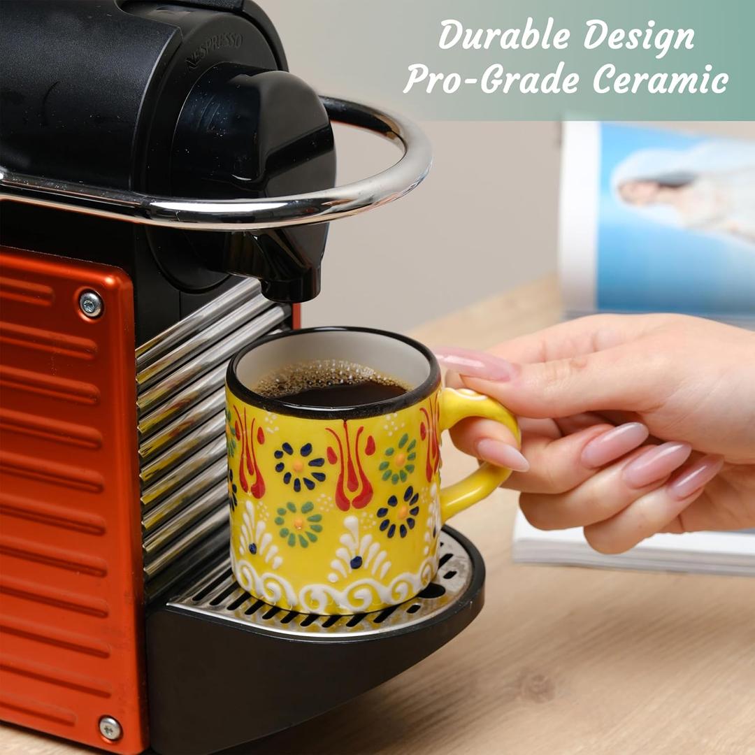 Ceramic Espresso Cups, 5 Oz Espresso Cups Set of 3, Handmade Espresso Cup, 2.75 Inch Espresso Mugs, Multicolor Demitasse Cups, Microwave & Dishwasher Safe Espresso Mugs, Coffe Mug (SULTAN'S GARDEN)
