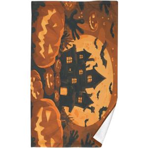 Halloween Pumpkin Castle Hand Towels for Bathroom Bath Towel Absorbent Face Towel Quick Dry Washcloths Cotton Kitchen Dish Towels Soft for Facial Gym Spa Fingertip Shower, 16"x28"