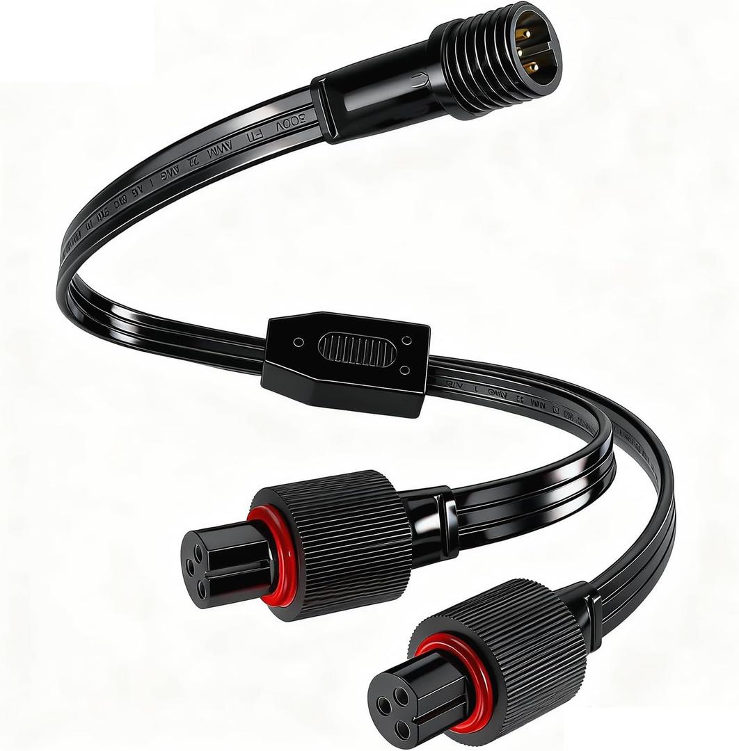 Y-Splitter for Govee Permanent Outdoor Lights, Y-Shaped Extension Cable for H705A H705B H705C H706A H706B H706C, IP68 Waterproof Extension Cord, 3 Pin Power Cord, 1 Male to 2 Female, Black