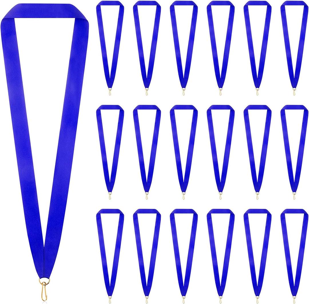 30 Pieces Award Ribbon Medal Ribbons Neck Ribbons for Medals Flat Medal Lanyards Ribbon Lanyard with Snap Clips for Competitions Sports Meeting Party Student Awards (Blue)