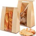 100 PCS Large Paper Bread Bags, 13.7 x 8.2 x 3.5 Inches Bakery Bags with Window, Homemade Bread Loaf Bags with Tin Tie Tab Lock and Seal Stickers