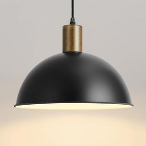 Modern Solid Wood Pendant Lights,12 inch Hammered Metal Shade,Black Finish Hanging Lighting Lamp,Industrial Dome Ceiling Light Fixtures for Kitchen Island, Farmhouse, Dining Room,Hallway