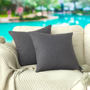 4TH Emotion Outdoor Waterproof Throw Pillow Covers Garden Cushion Case for Patio Couch Sofa Polyester Home Decoration Pack of 2, 16 X 16 Inches Carbon Black