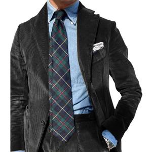 Men's Suits 2 Piece Retro Corduroy Slim Fit Business Formal Dress Suit for Wedding Prom Tuxedos Jacket Pants Set (Black)