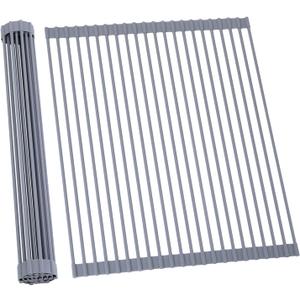 Ohuhu Sink Drying Rack, 20.5" W x 16.1" L Over The Sink Roll-Up Dish Drainer - Rolling Foldable Accessories Heat-Resistant Mat Anti-Slip Silicone Coated Multipurpose for Kitchen Counter (Gray)