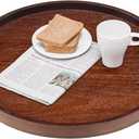 Extra Large Round Solid Wood Serving Tray, Classic Tea Coffee Table Wooden Decorative Ottoman Tray Server for Breakfast in Bed Snack Food Kitchen Party Bar, Raised Edge (19.7inch/50cm) Walnut
