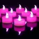 LANKER Flameless Candles with 6H Timer, Steady Pink LED Tea Lights, Romantic Long Lasting Battery Operated Fake Candles for Party, Halloween and Christmas, Set of 24 (Pink)