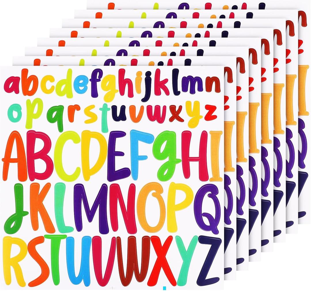 5 x 416pcs Letter Stickers, 8 Sheets 1 inch 2 inch Lowercase & Capital Self Adhesive Alphabet Stickers Waterproof Vinyl Letter Decals for Scrapbooking Mailbox Poster Crafts (Colorful)