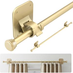 Curtain Rods No Drilling for Windows 30-75 Inch, Renter Friendly Adjustable Curtain Rod, Heavy Duty Metal Drapery Rods with Adhesive Brackets, Gold