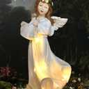 Solar Angel Garden Statues Outdoor Decor,10.24H Resin Fairy Hanging Figurines Art Decorations with Watering Can Lights for Outside Yard Lawn Porch Balcony,Gardening Gifts for Mom Women