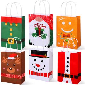 24 Pcs Christmas Bags Christmas Paper Gift Bags with Handles Santa Snowman Elk Gingerbread Gnomes Elf Candy Goody Treat Packet Paper Gift Packets for Xmas Holiday Anniversary, 8.3 x 6 x 3.1 Inch