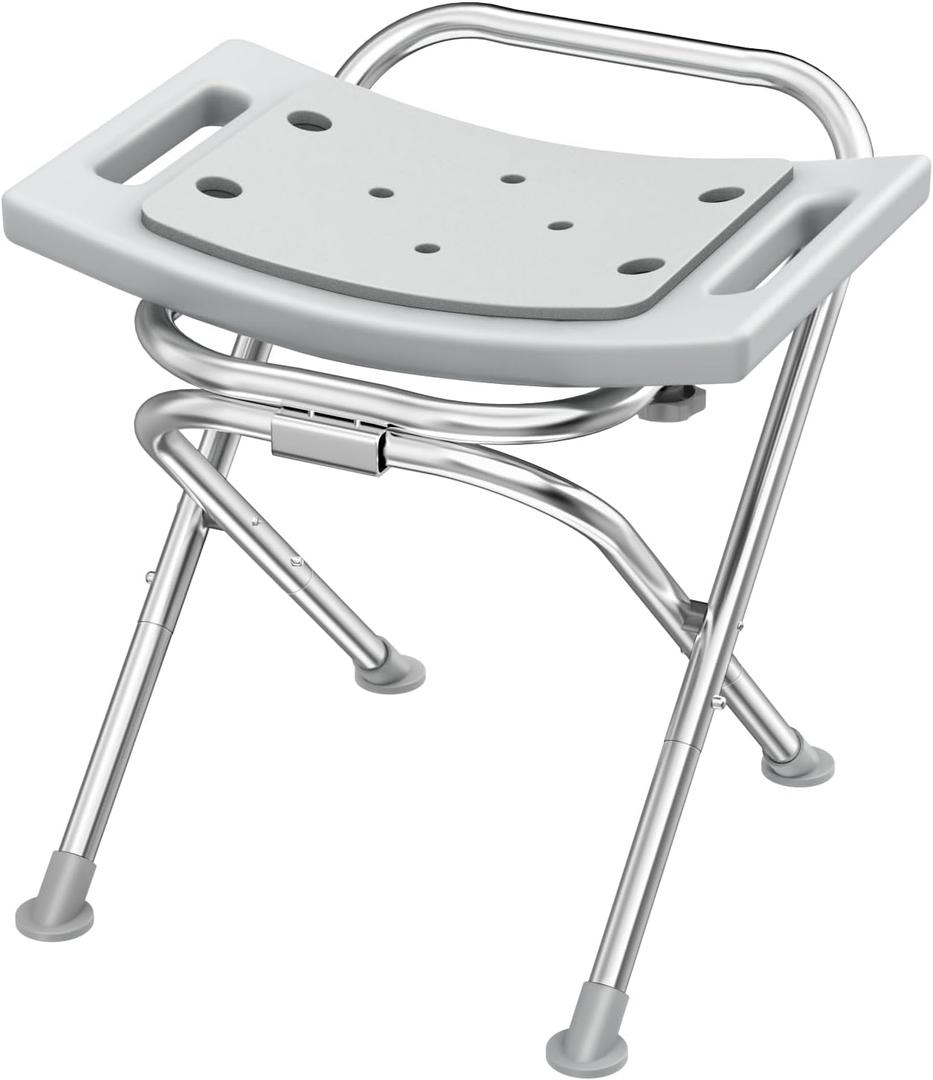 Folding Shower Chair Seat, 17.5" Stainless Steel Small Shower Chair for Inside Shower with Pad, 400lbs Portable Travel Shower Stool, Safety Anti-Slip Bath Chair for Seniors, Disabled, Gray and 
Grab Bars for Bathtubs and Showers