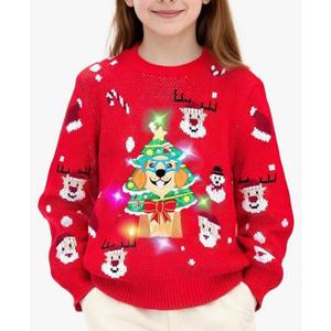 Meland Kids Ugly Christmas Sweater - Light Up Funny Holiday Pullover - Cute Xmas Sweater for Boys & Girls Age 5-16 Year Old, Size M (Ages 8-10)