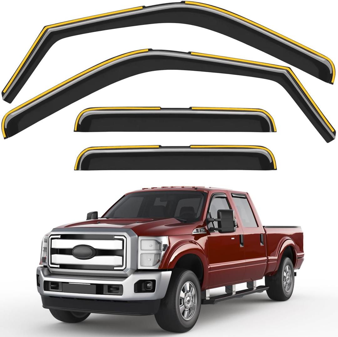 in-Channel Window Rain Guards Fit for 1999-2016 Ford F250-F550 SuperCrew, Extra Durable Window Visors Window Deflectors Vent Visors Vent Shades Car Accessories-4 pcs