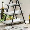 YHOSSEUN 3 Tier Serving Tray Tiered Tray Stand, Ceramic Serving Platters and Trays with Metal Rack, 10+12+14 Inch Large Serving Trays for Party 3 Tier Serving Stand Dessert Display Set, Black