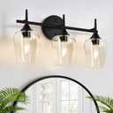 3-Light Bathroom Light Fixtures, Black Vanity Lights for Bathroom with Clear Glass, 19.5 Inch Bathroom Lighting Fixtures Over Mirror, Modern Wall lamp for Cabinet Hallway