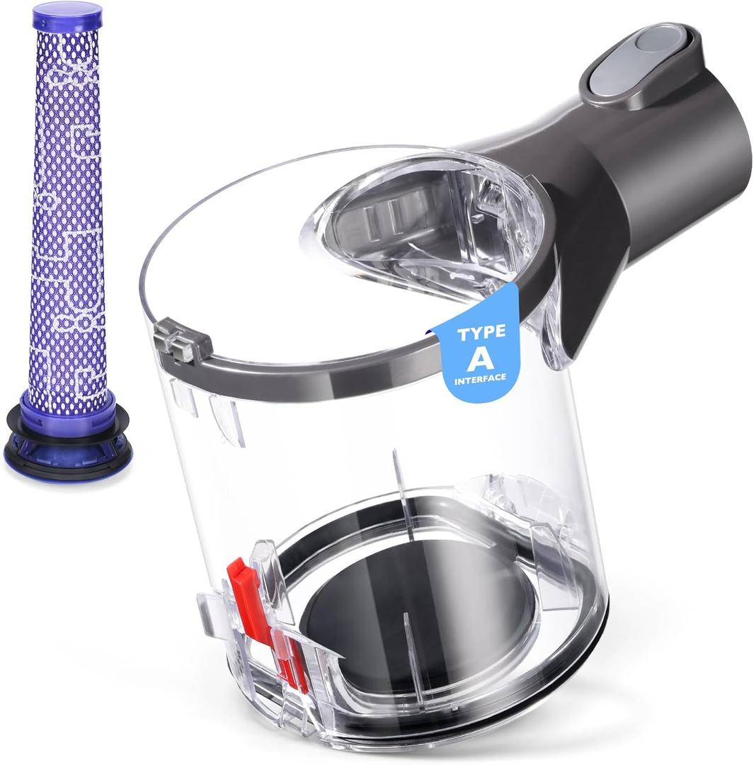 V6 Dust Bin Compatible with Dyson V6 DC58 DC59 DC62 DC74 Vacuum Cleaner Canister, V6 Dust Bin Canister Replacement Part No.96566001 Type A interface