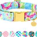 Tie Dye Summer Cotton Dog Collar with Metal Buckle Gift Collar for Small Medium Large Girls or Boys Dogs Cute Durable Comfortable Pet Collars