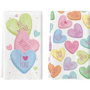 Artoid Mode Pink Heart True Love Forever Valentine's Kitchen Towels Dish Towels, 18x26 Inch Anniversary Wedding Decoration Hand Towels Set of 2