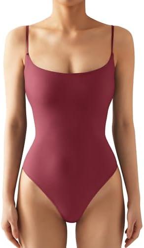 SUUKSESS Women Sexy Square Neck Thong Bodysuit Backless Cami Bodysuit Top Size S