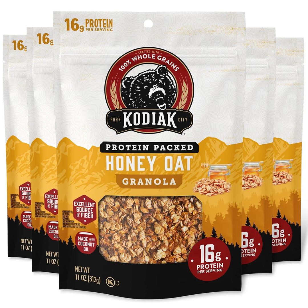 Kodiak Cakes Granola, Honey Oat, High Protein, 100% Whole Grains (Pack of 5 pouches) (EXP 02/19/27)