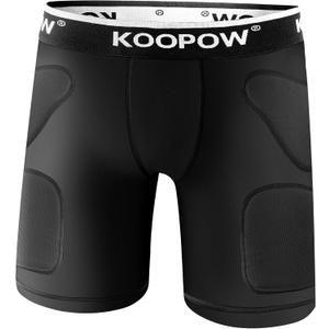 KOOPOW Youth Boys Padded Compression Sliding Shorts Pants with Cup Pocket, Kids Baseball Slider Underwear,Football, Lacrosse (Black), Y-S
