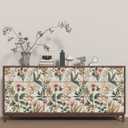 Vintage Floral Peel and Stick Wallpaper Pink Green Gold Botanical Contact Paper Vinyl Self Adhesive Removable Retro Leaf Wall Mural for Living Room Walls Cabinet Dresser Table Decor 17.5" x 118"